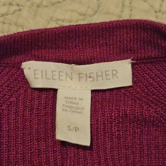 Eileen Fisher Merino Wool Asymmetrical Oversized Sweater Berry Red S/M - Picture 4 of 4